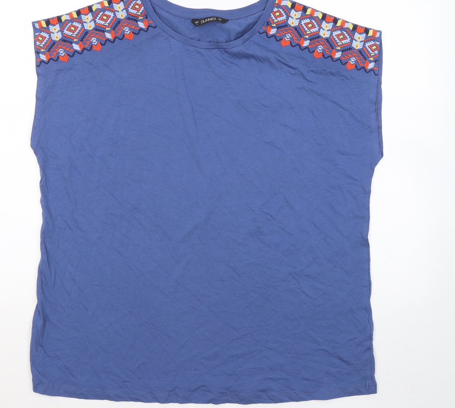 Dunnes Stores Womens Blue Cotton Basic Tank Size L Round Neck
