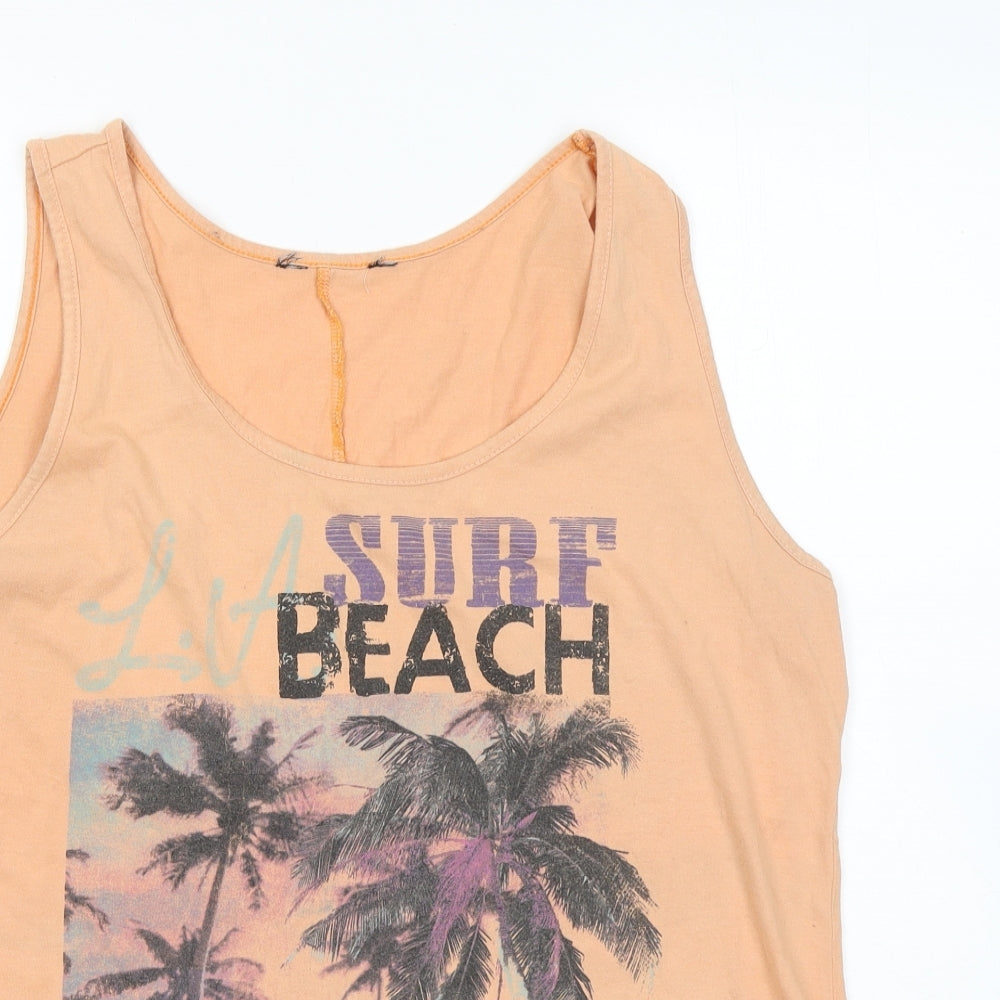 F&F Womens Orange Cotton Basic Tank Size 20 Round Neck - Palm Tree