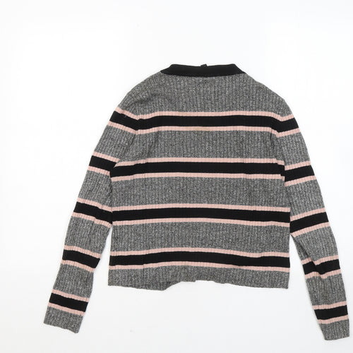 Divided by H&M Womens Grey Round Neck Striped Viscose Pullover Jumper Size M