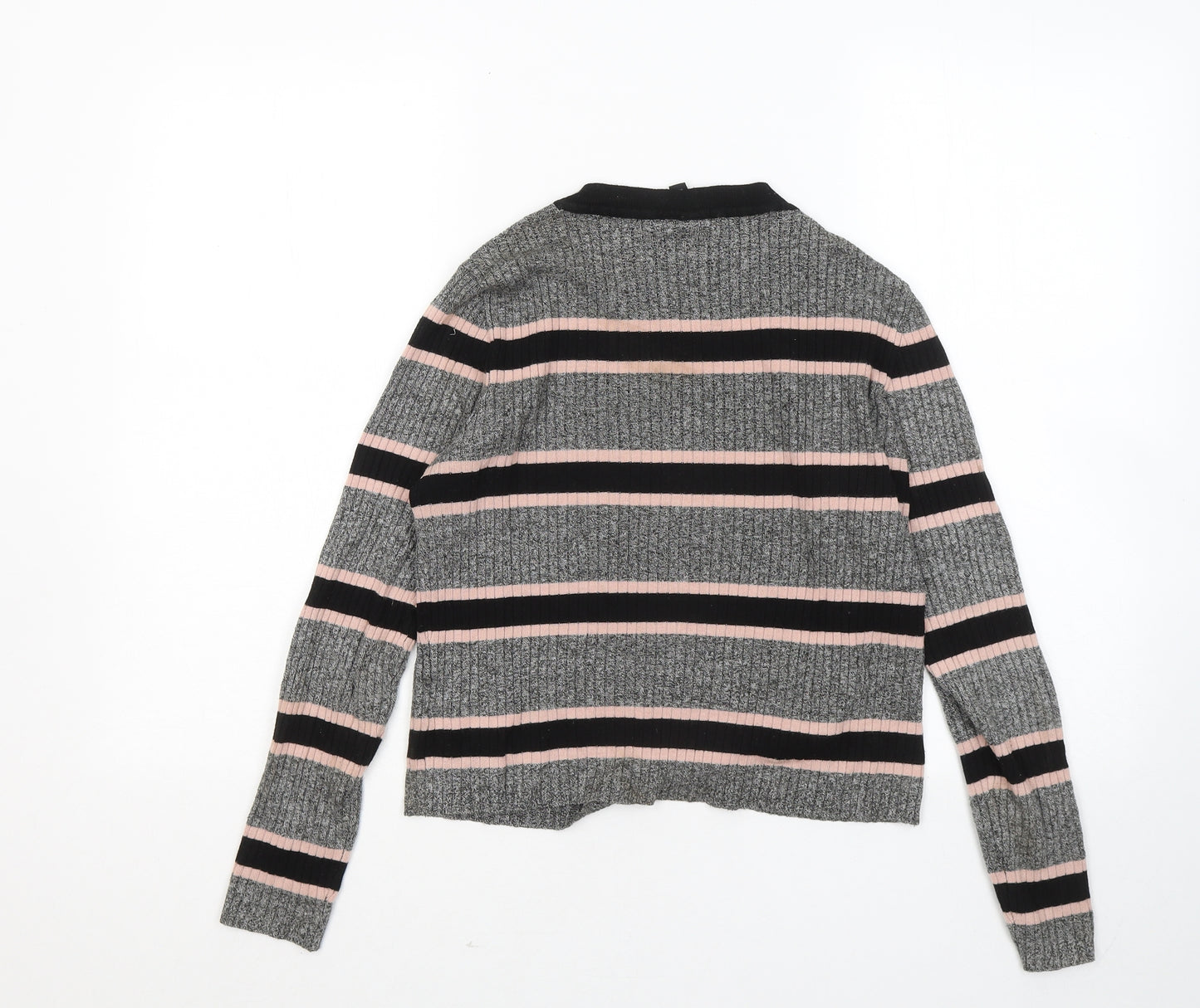 Divided by H&M Womens Grey Round Neck Striped Viscose Pullover Jumper Size M