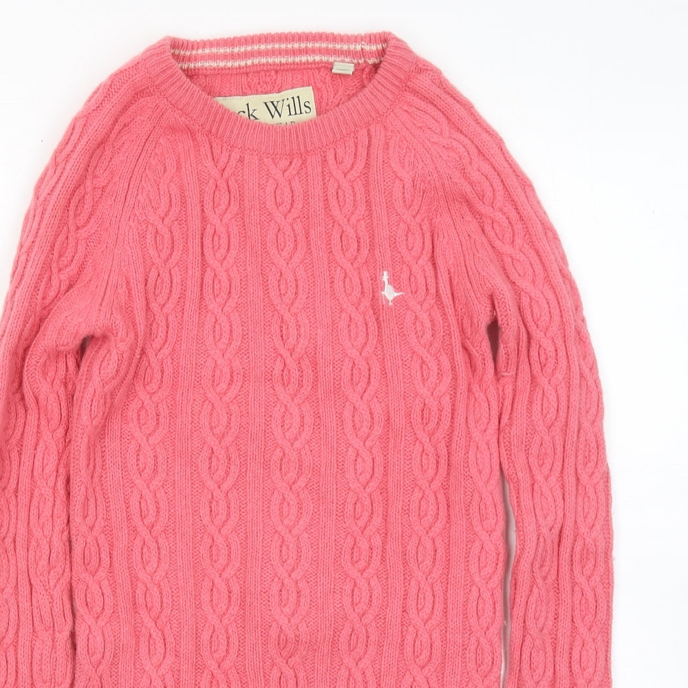 Jack Wills Womens Pink Round Neck Acrylic Pullover Jumper Size 8