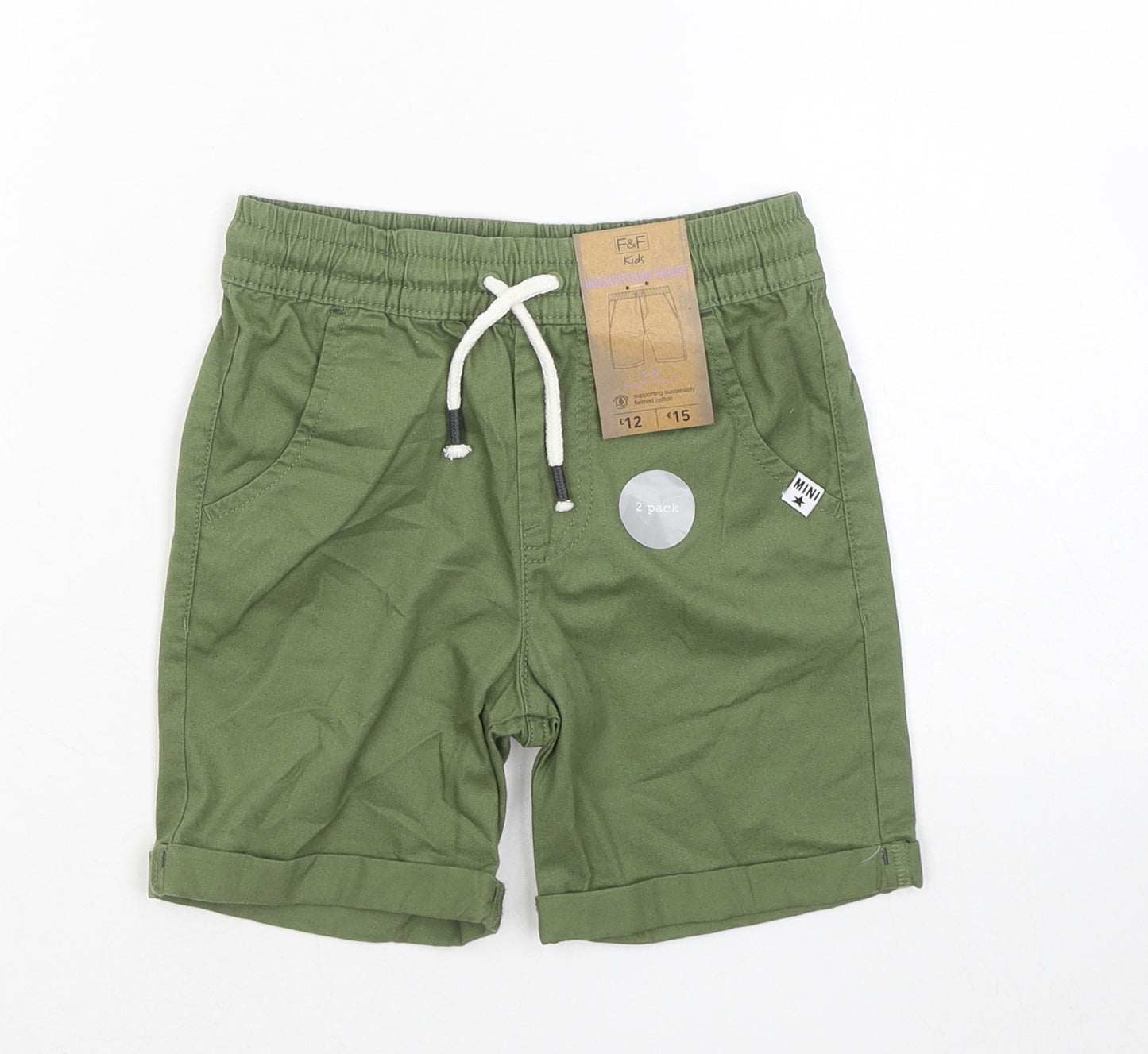 F&F Boys Green Cotton Chino Shorts Size 4-5 Years Regular