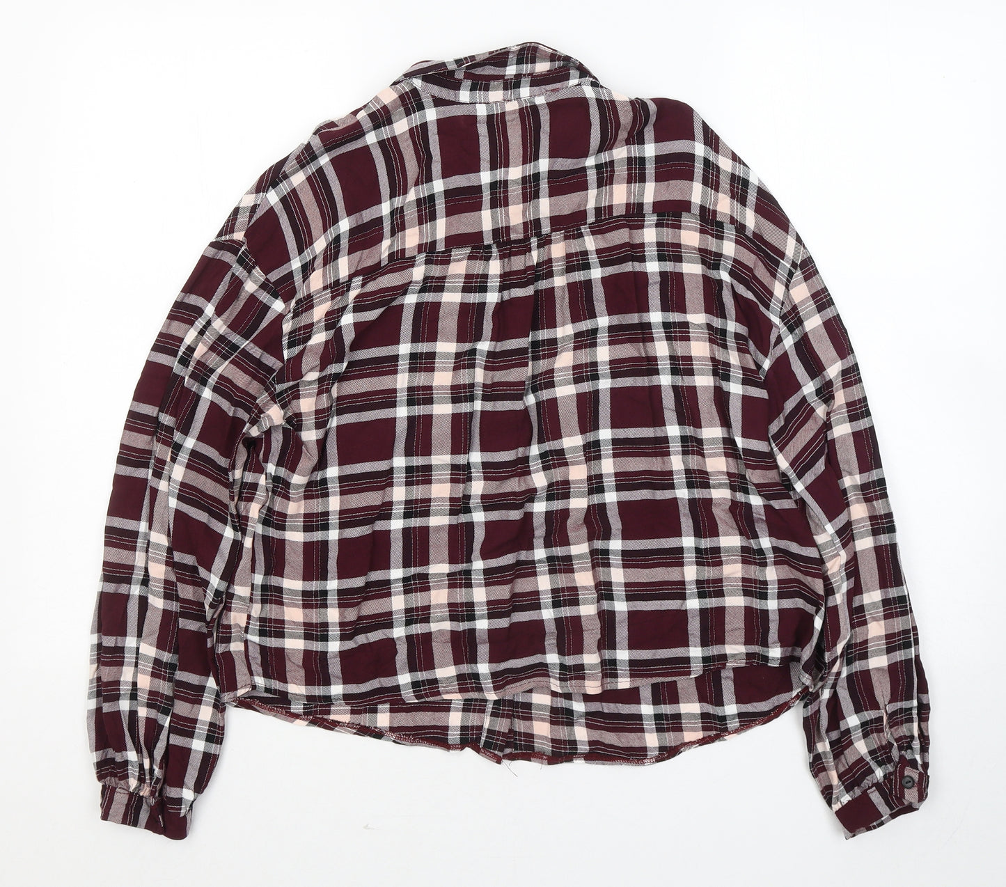 Primark Womens Purple Plaid Viscose Basic Button-Up Size 14 Collared