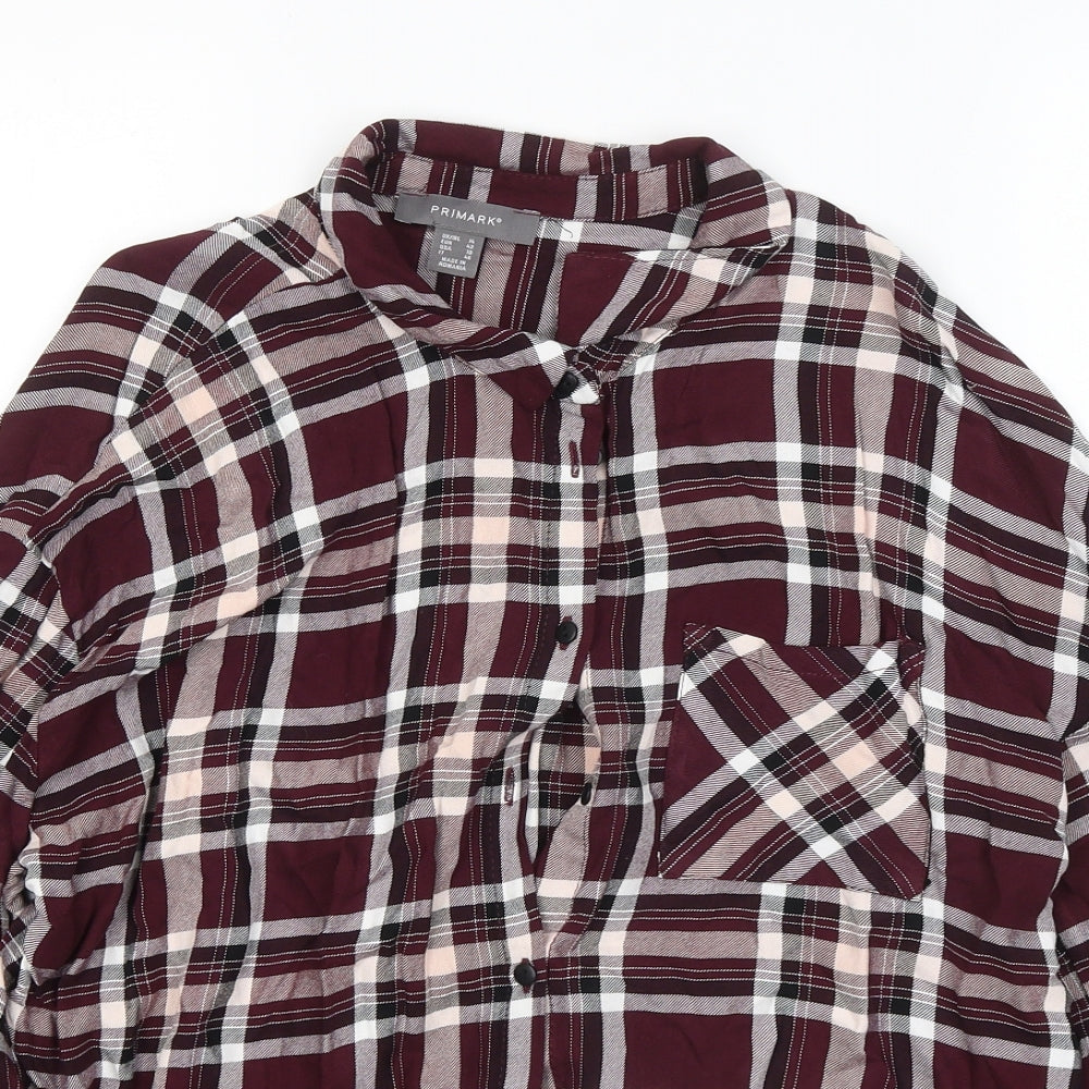 Primark Womens Purple Plaid Viscose Basic Button-Up Size 14 Collared