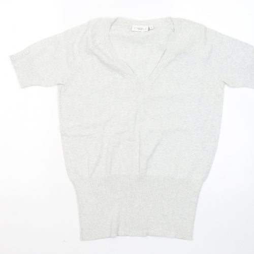 New Look Womens Grey V-Neck Cotton Pullover Jumper Size 12