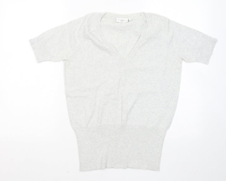 New Look Womens Grey V-Neck Cotton Pullover Jumper Size 12