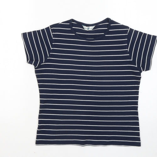 New Look Womens Blue Round Neck Striped Polyester Pullover Jumper Size 14