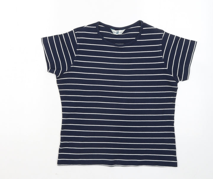 New Look Womens Blue Round Neck Striped Polyester Pullover Jumper Size 14