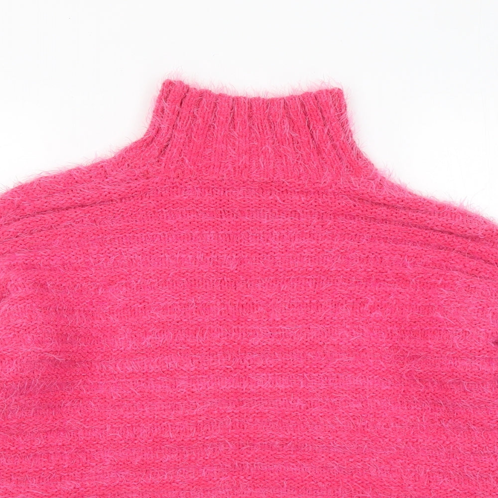 Marks and Spencer Womens Pink Mock Neck Polyester Pullover Jumper Size M