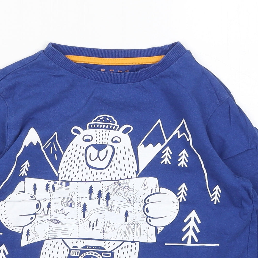 F&F Boys Blue Cotton Basic T-Shirt Size 5-6 Years Round Neck - Bear Map Woods