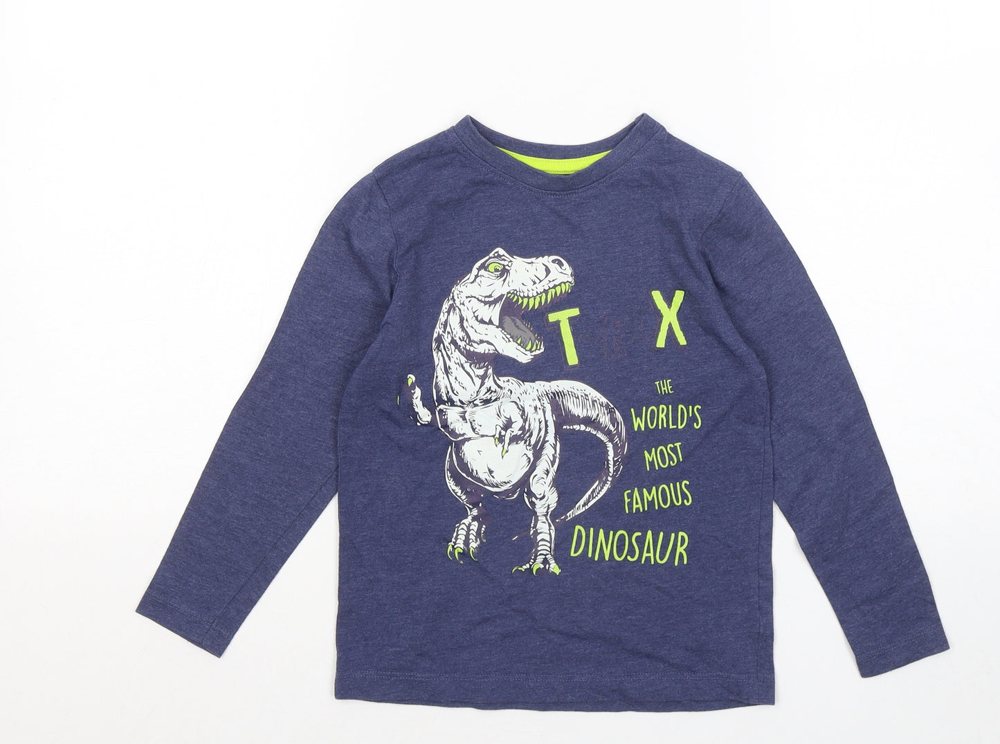 Dunnes Stores Boys Blue Cotton Basic T-Shirt Size 5 Years Round Neck - T Rex Dinasour Graphic
