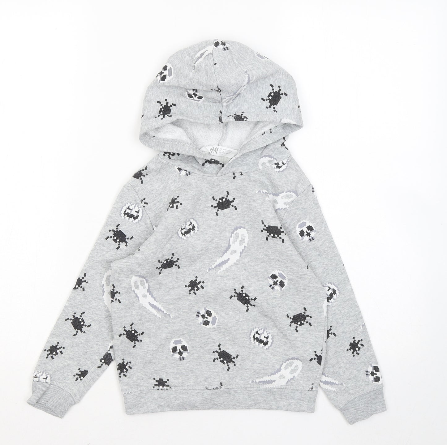 H&M Boys Grey Geometric Cotton Pullover Hoodie Size 5-6 Years - Ghost Pumpkin Spider