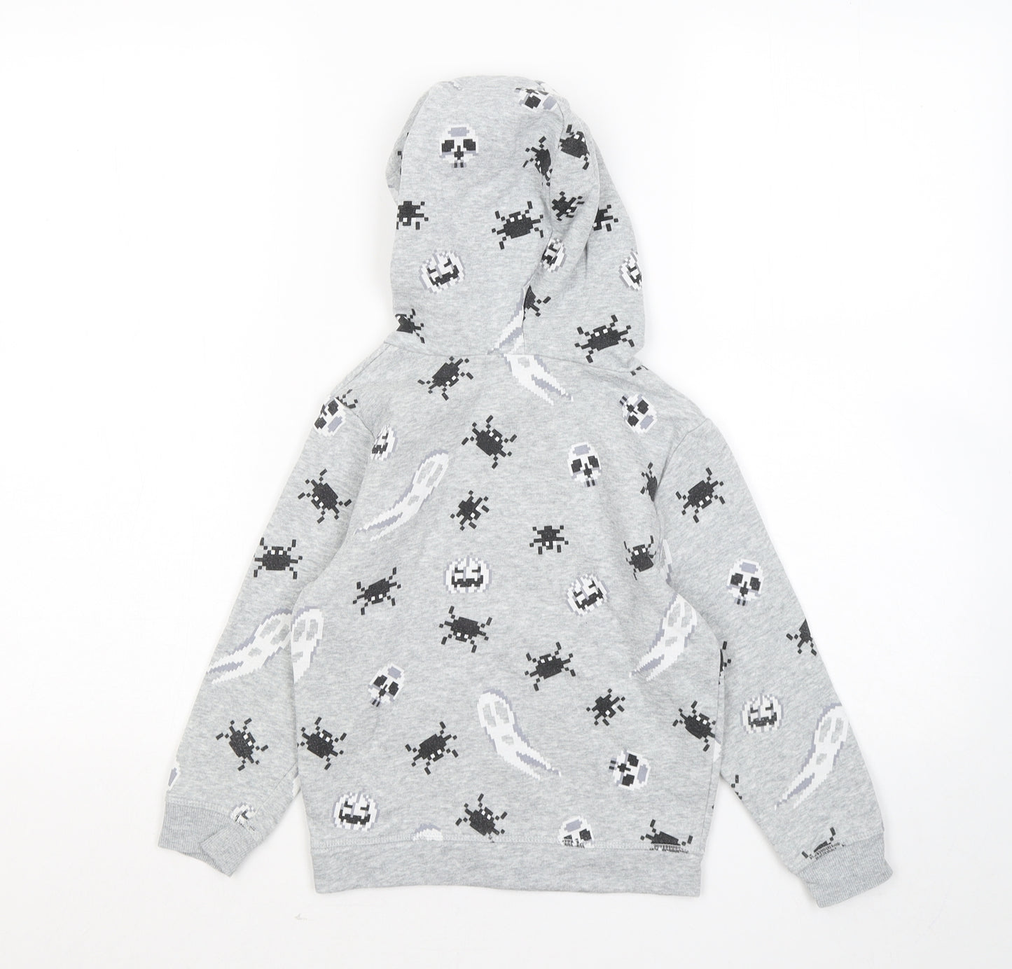 H&M Boys Grey Geometric Cotton Pullover Hoodie Size 5-6 Years - Ghost Pumpkin Spider