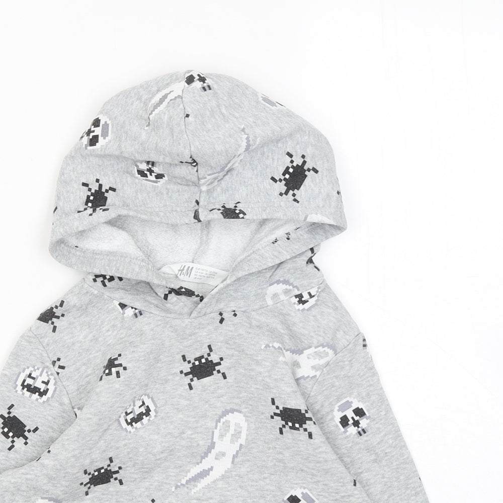 H&M Boys Grey Geometric Cotton Pullover Hoodie Size 5-6 Years - Ghost Pumpkin Spider
