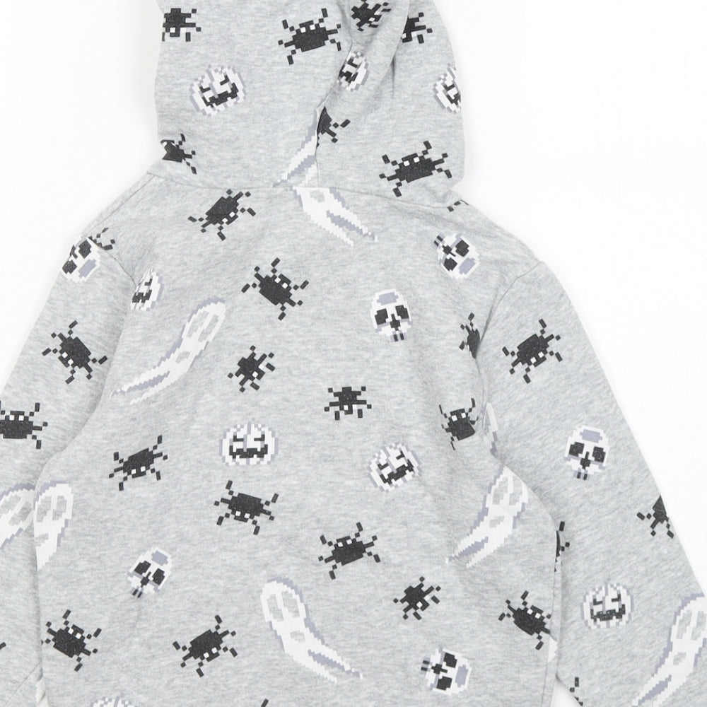 H&M Boys Grey Geometric Cotton Pullover Hoodie Size 5-6 Years - Ghost Pumpkin Spider