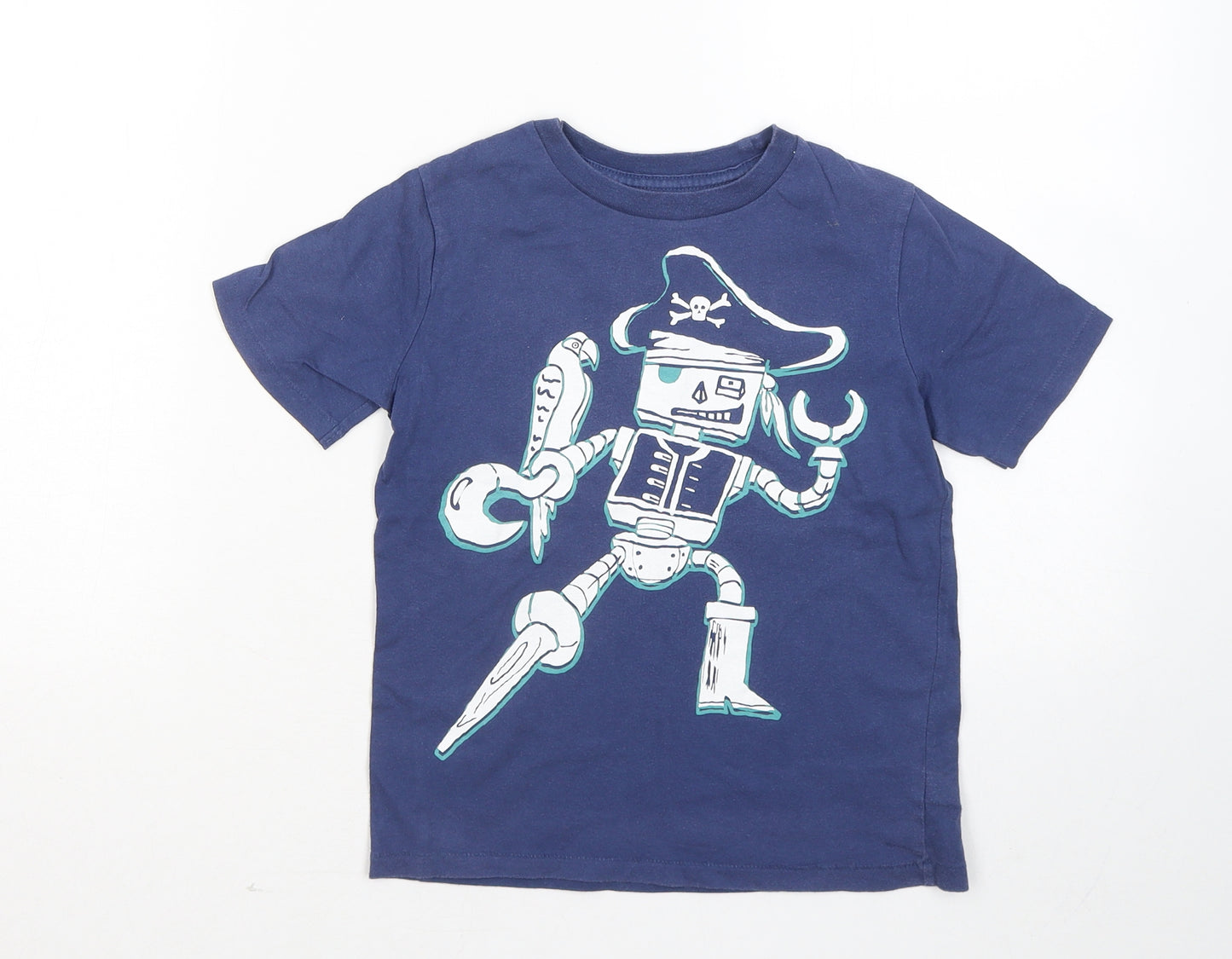 Gap Boys Blue Cotton Basic T-Shirt Size 5 Years Round Neck - Pirate Skeleton