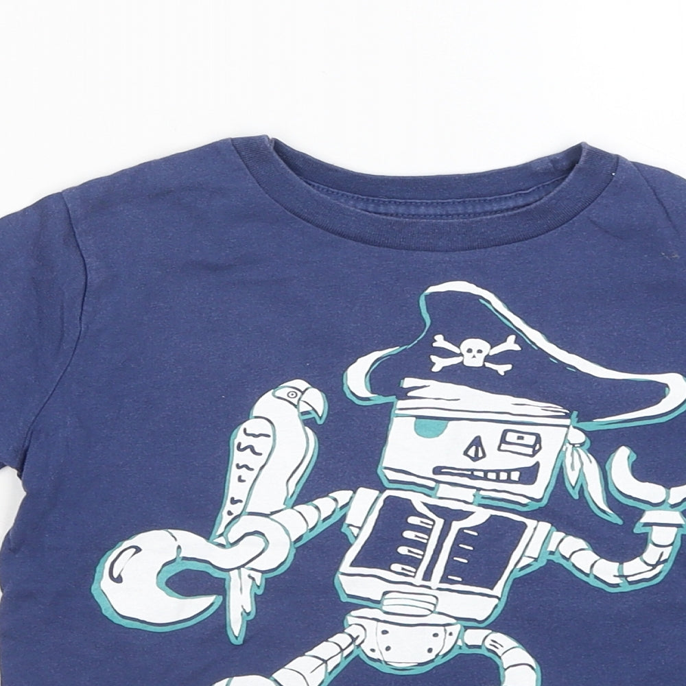 Gap Boys Blue Cotton Basic T-Shirt Size 5 Years Round Neck - Pirate Skeleton