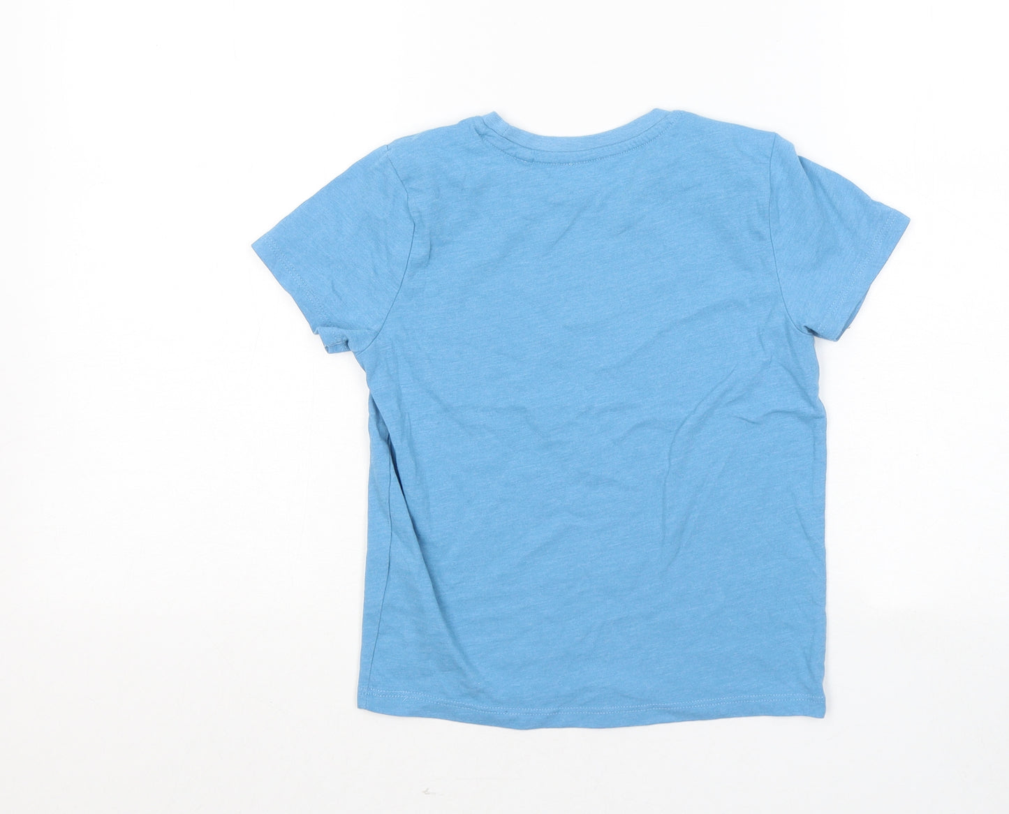 Primark Boys Blue Cotton Basic T-Shirt Size 5-6 Years Round Neck - Dinosaur Adventure Explorer 1982