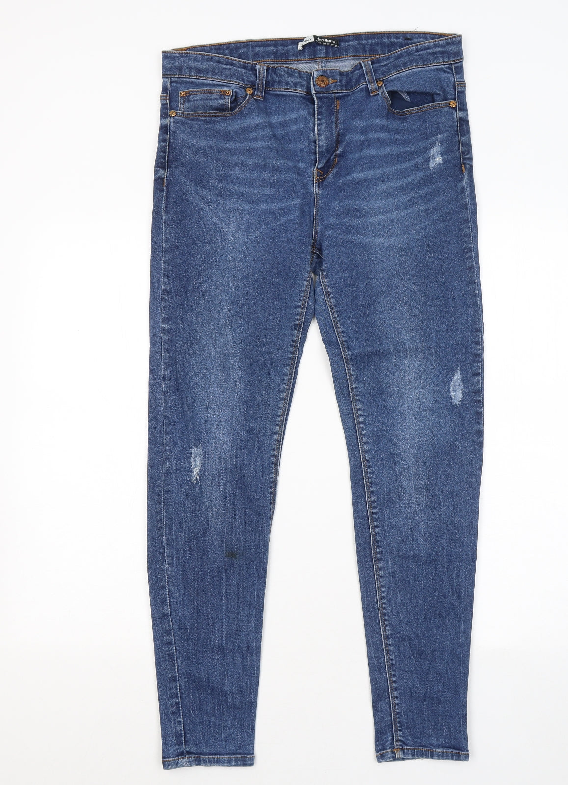 Stradivarius Womens Blue Cotton Skinny Jeans Size 14 L26 in Regular