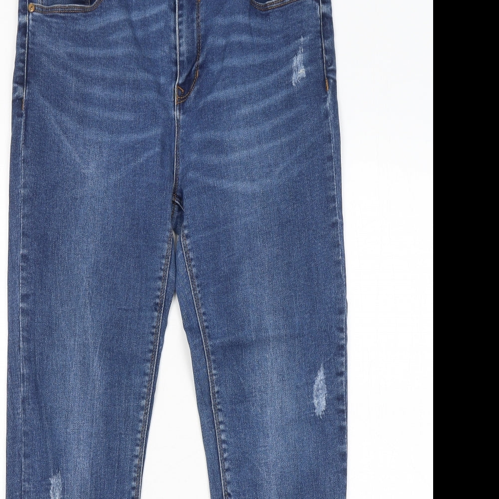 Stradivarius Womens Blue Cotton Skinny Jeans Size 14 L26 in Regular