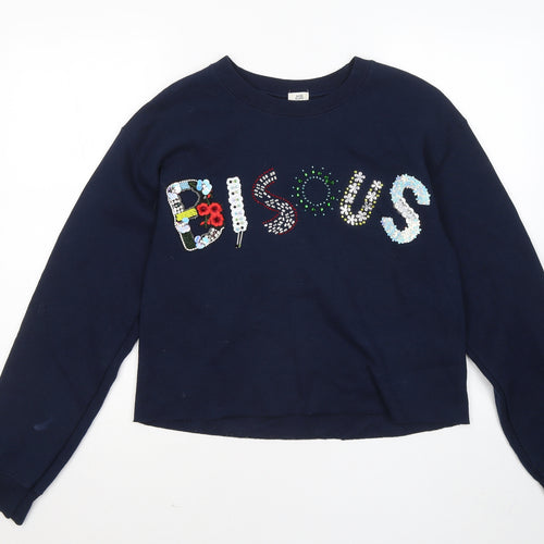 River Island Womens Blue Cotton Pullover Sweatshirt Size XS - Bisous Floral Flowers