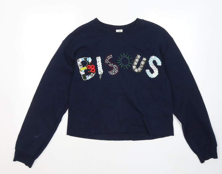 River Island Womens Blue Cotton Pullover Sweatshirt Size XS - Bisous Floral Flowers