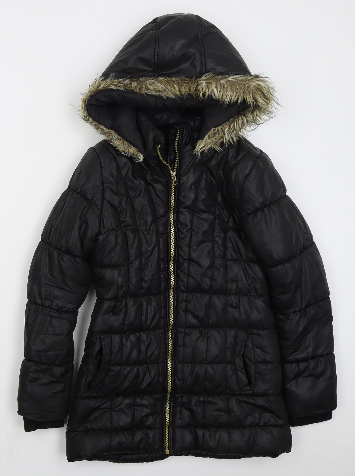 F&F Girls Black Basic Coat Coat Size 11-12 Years Zip