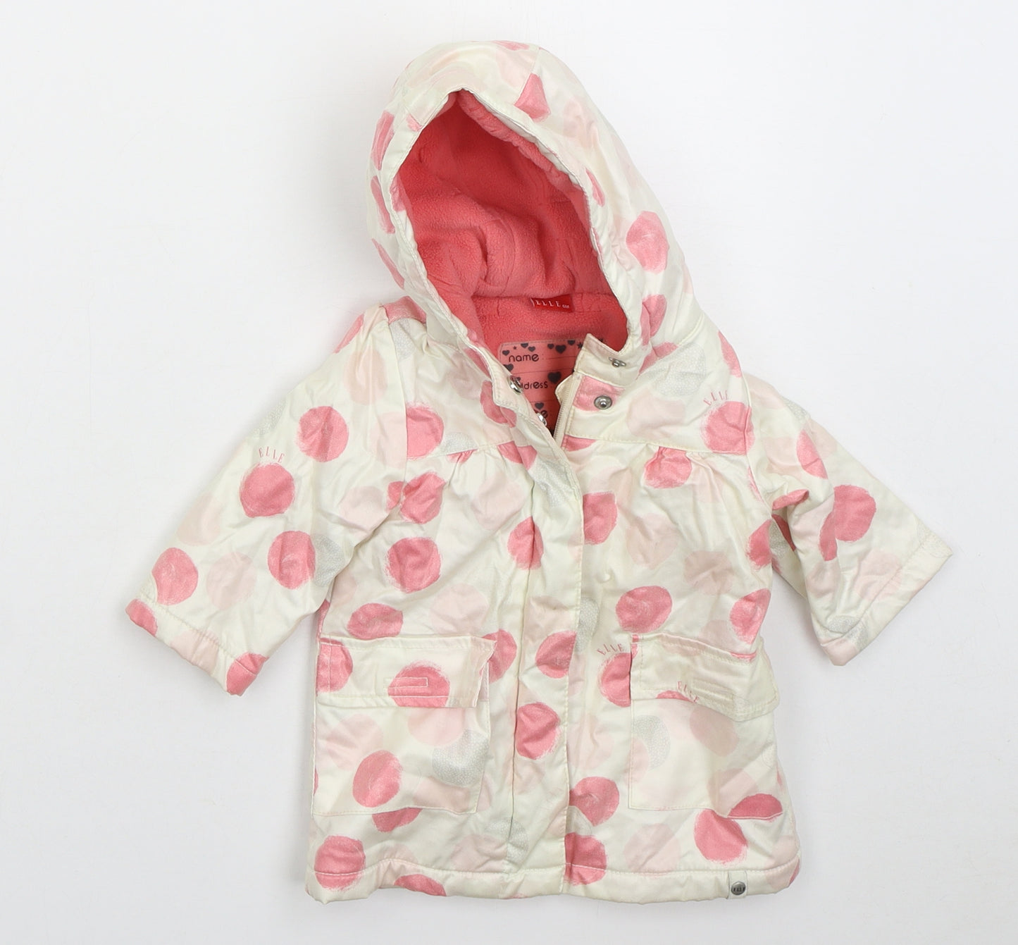 ELLE Girls White Polka Dot Basic Coat Coat Size 3-6 Months Zip
