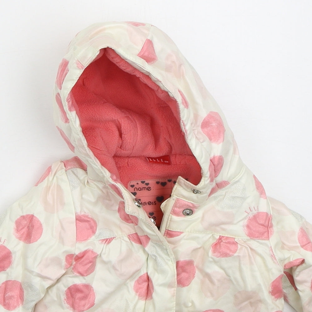 ELLE Girls White Polka Dot Basic Coat Coat Size 3-6 Months Zip