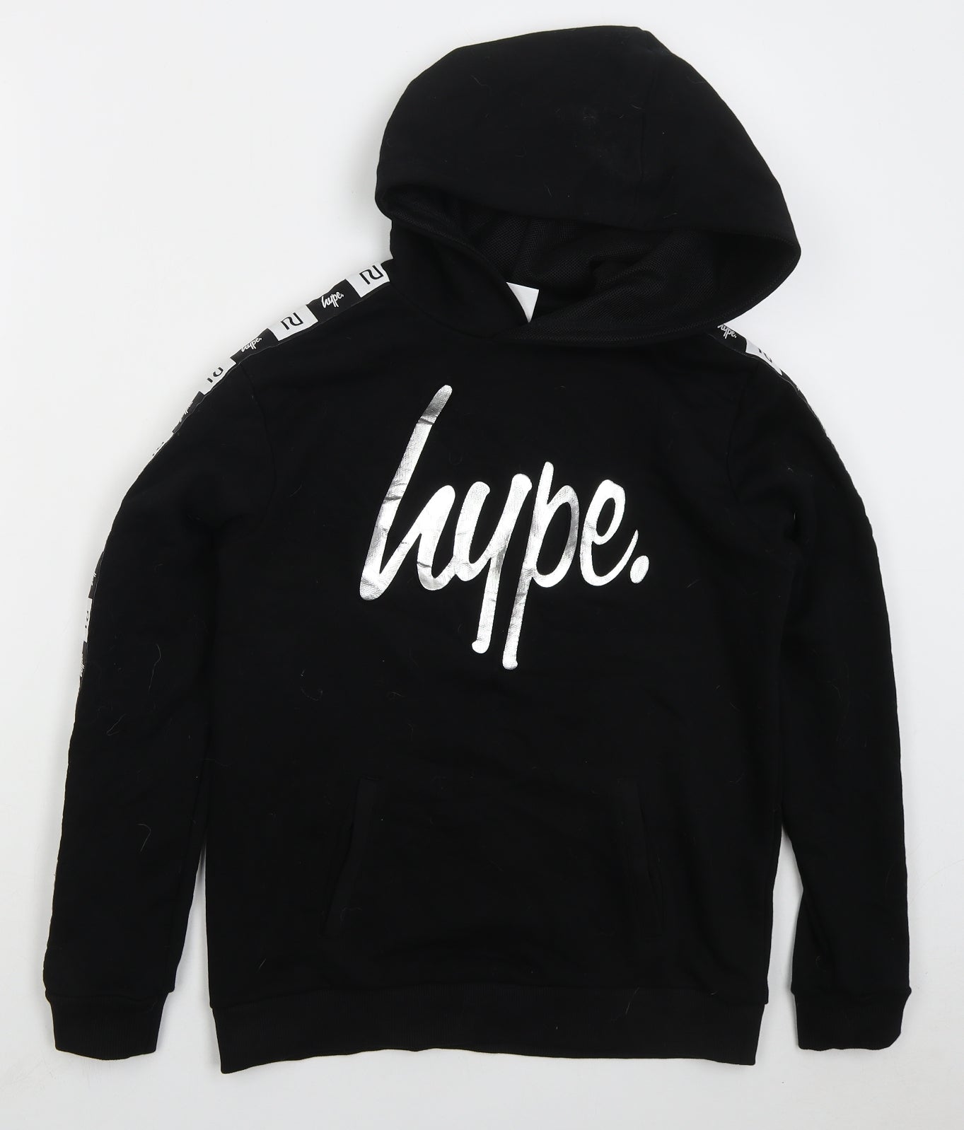 River Island Boys Black Cotton Pullover Hoodie Size 11-12 Years Pullover - Hype