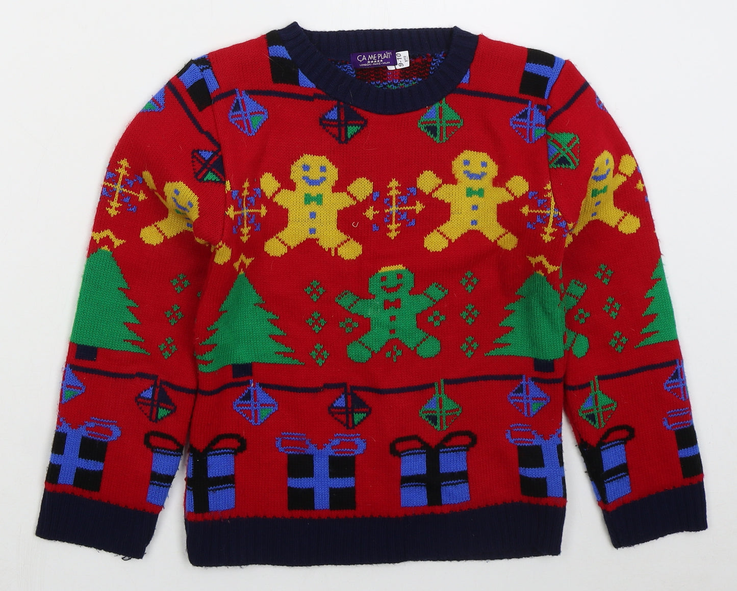 Ca Me Plait Boys Red Crew Neck Acrylic Pullover Jumper Size 9-10 Years Pullover - Christmas Prints