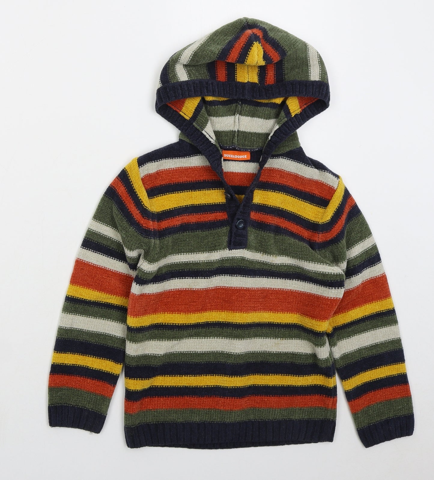 Duck & Dodge Boys Green Striped Acrylic Pullover Hoodie Size 5 Years Pullover - Orange