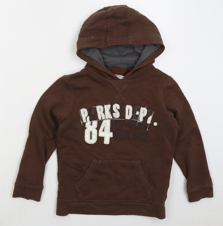 Marks and Spencer Boys Brown Cotton Pullover Hoodie Size 7-8 Years Pullover - Parks Dept