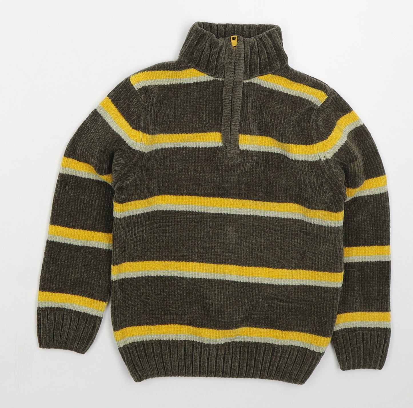Duck & Dodge Boys Brown High Neck Striped Acrylic Pullover Jumper Size 5 Years Zip