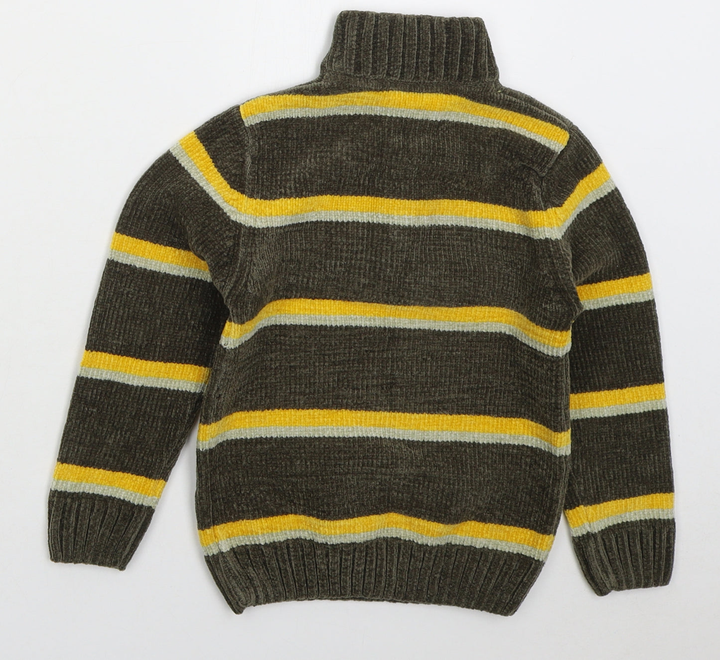 Duck & Dodge Boys Brown High Neck Striped Acrylic Pullover Jumper Size 5 Years Zip