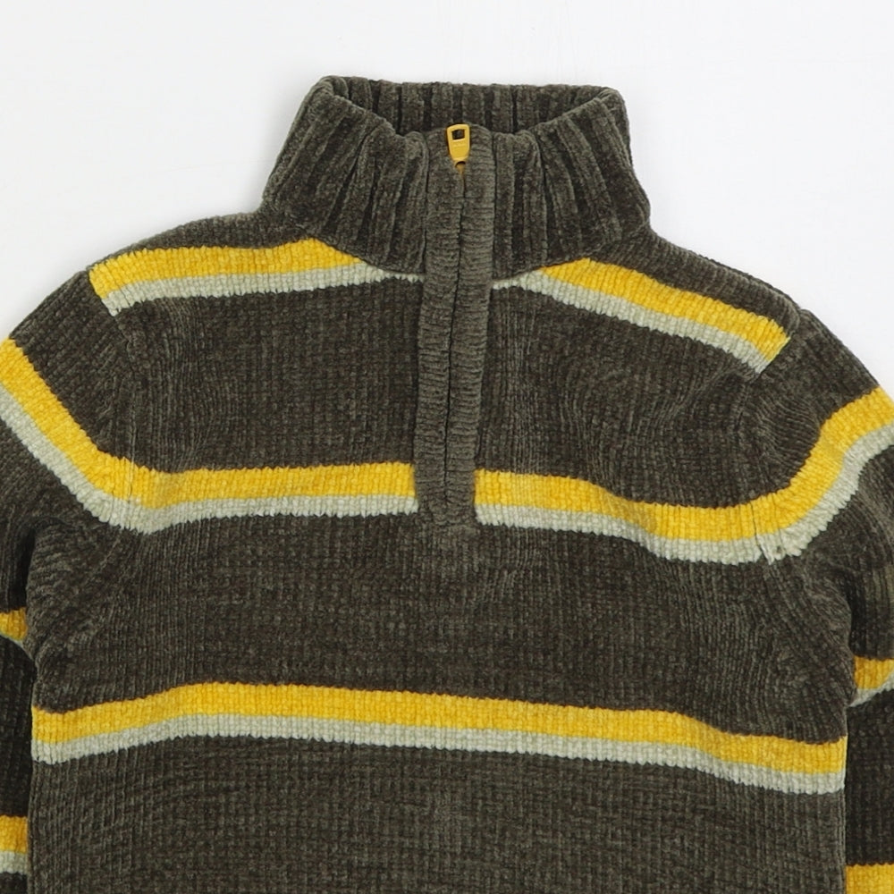 Duck & Dodge Boys Brown High Neck Striped Acrylic Pullover Jumper Size 5 Years Zip