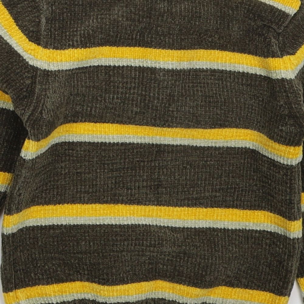 Duck & Dodge Boys Brown High Neck Striped Acrylic Pullover Jumper Size 5 Years Zip