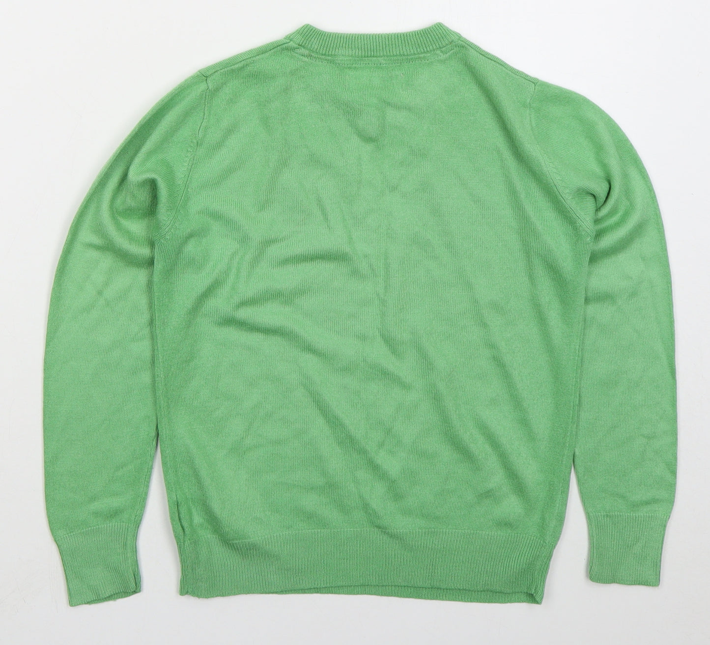 Marks and Spencer Boys Green V-Neck Acrylic Pullover Jumper Size 7-8 Years Pullover