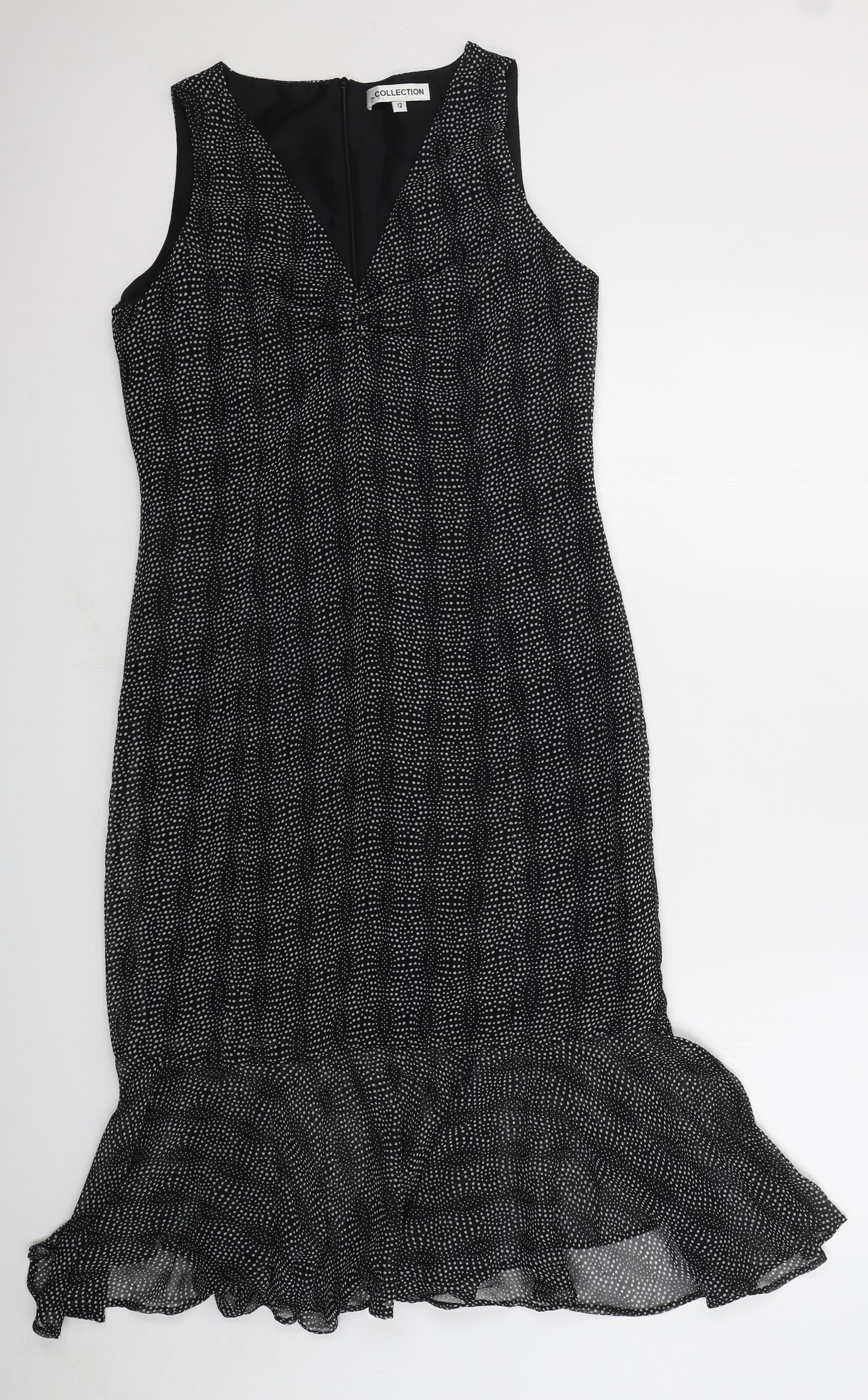 The Collection Womens Black Polka Dot Polyester Fit & Flare Size 12 Round Neck Zip
