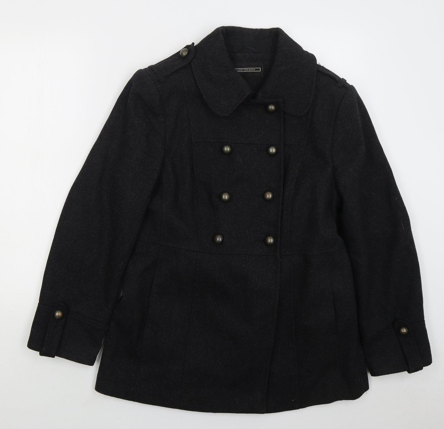 BHS Womens Grey Pea Coat Coat Size 16 Button