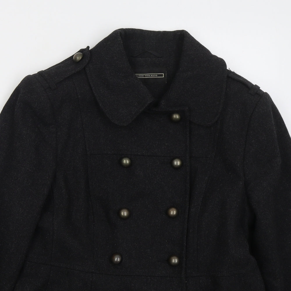 BHS Womens Grey Pea Coat Coat Size 16 Button