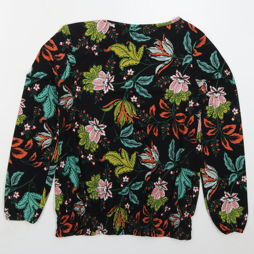 Rachel Zoe Womens Black Floral Polyester Basic T-Shirt Size XS Boat Neck