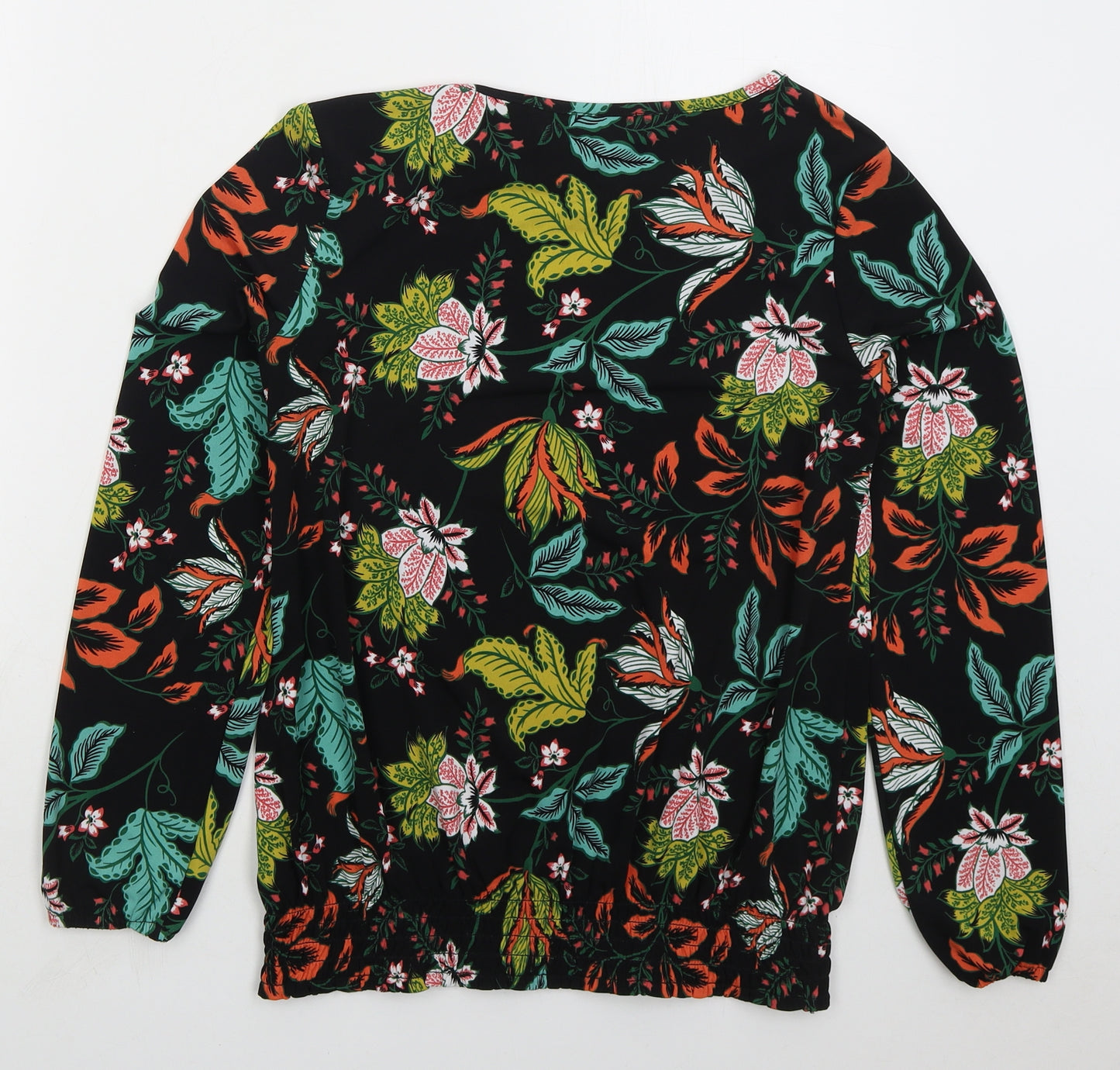 Rachel Zoe Womens Black Floral Polyester Basic T-Shirt Size XS Boat Neck