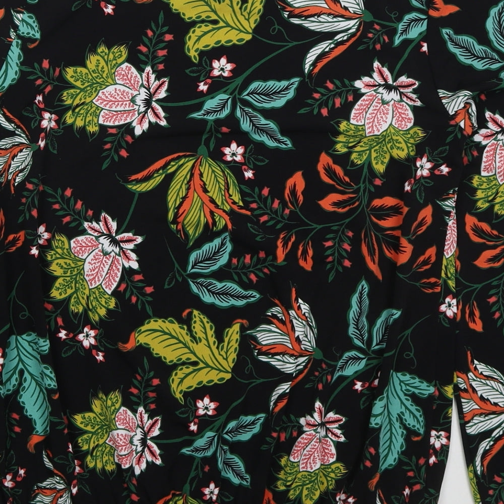 Rachel Zoe Womens Black Floral Polyester Basic T-Shirt Size XS Boat Neck