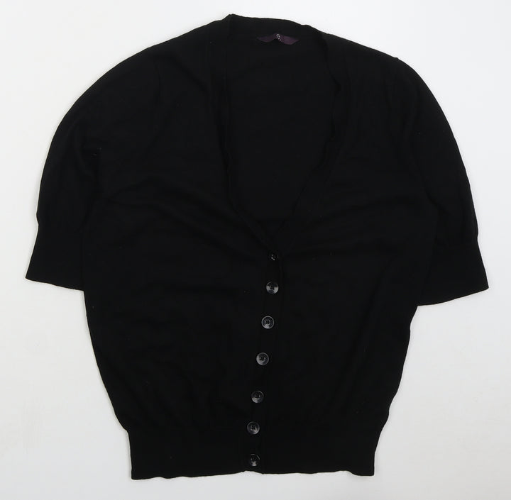 Arcadia Womens Black V-Neck Cotton Cardigan Jumper Size 14