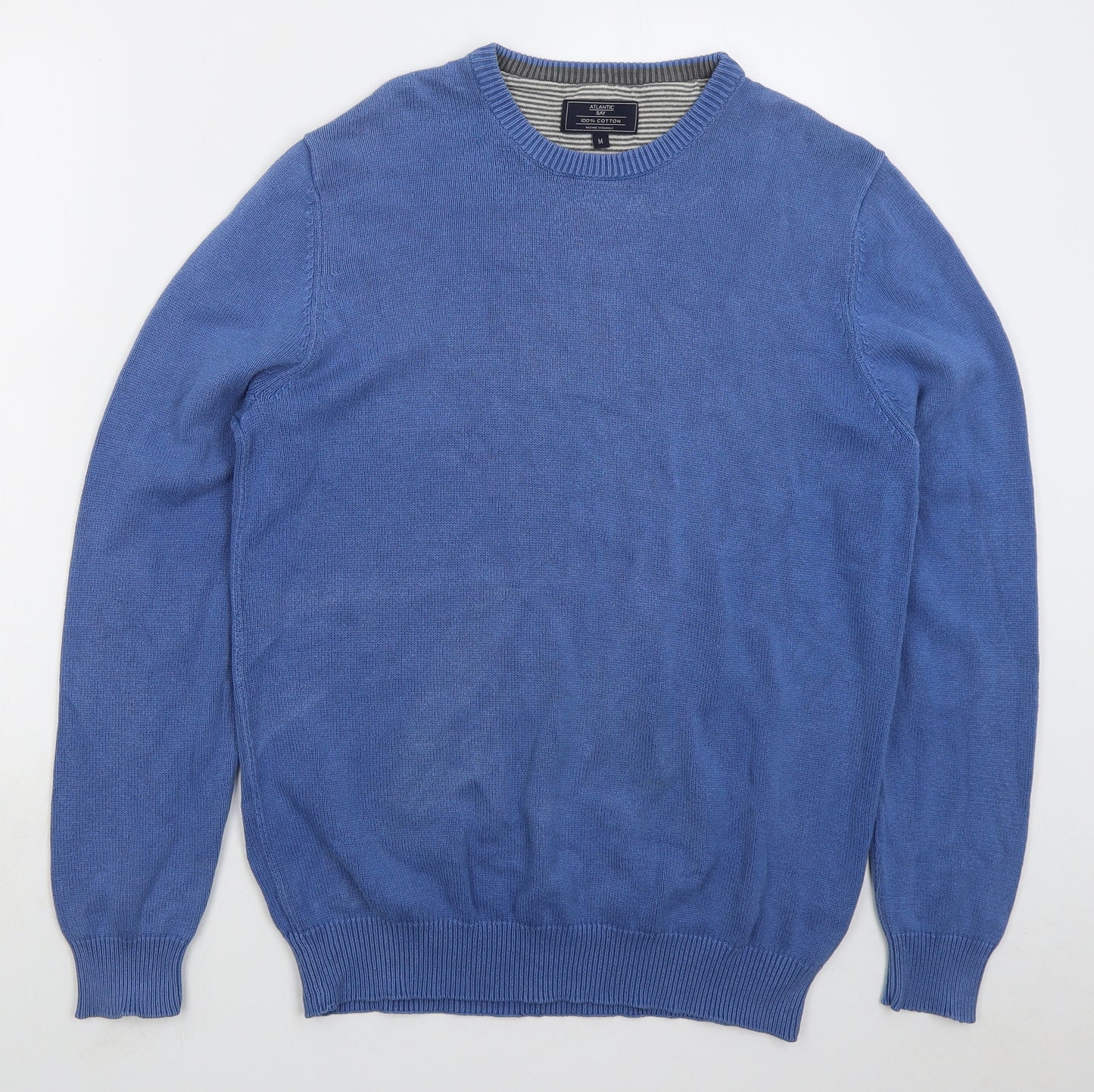 Atlantic Bay Mens Blue Crew Neck Cotton Pullover Jumper Size M