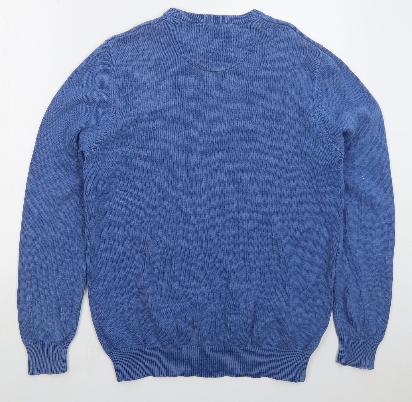 Atlantic Bay Mens Blue Crew Neck Cotton Pullover Jumper Size M