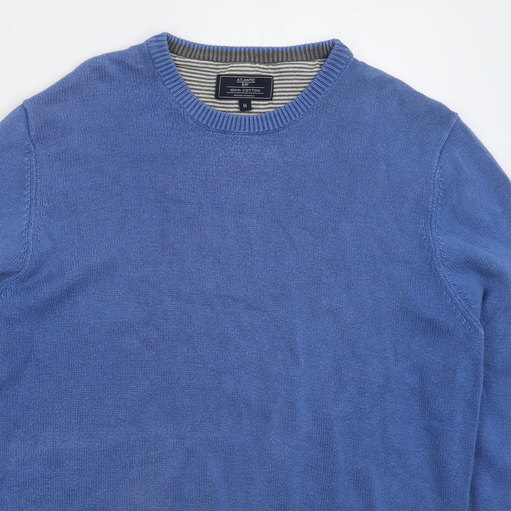 Atlantic Bay Mens Blue Crew Neck Cotton Pullover Jumper Size M