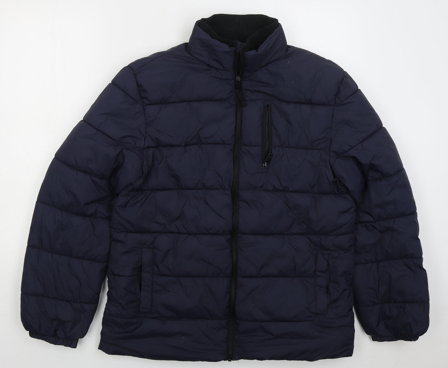 F&F Mens Blue Puffer Jacket Coat Size M Zip