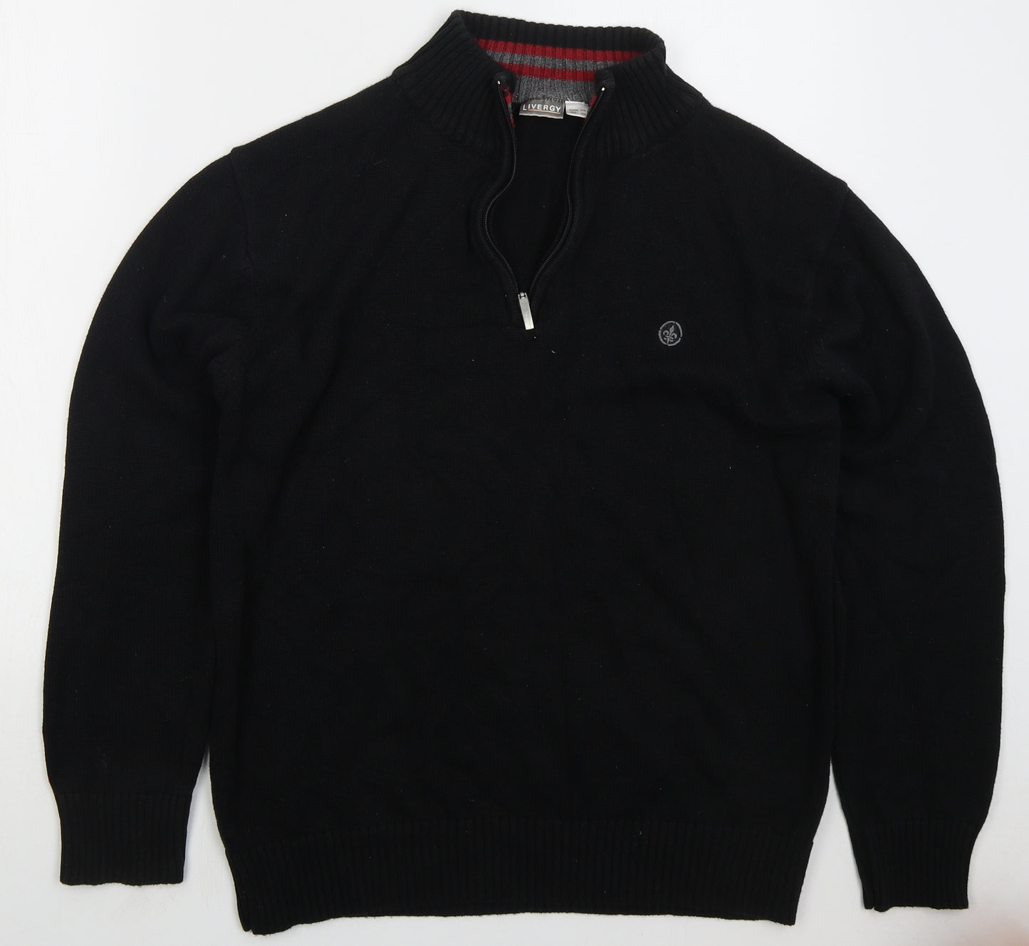Livergy Mens Black V-Neck Cotton Pullover Jumper Size L